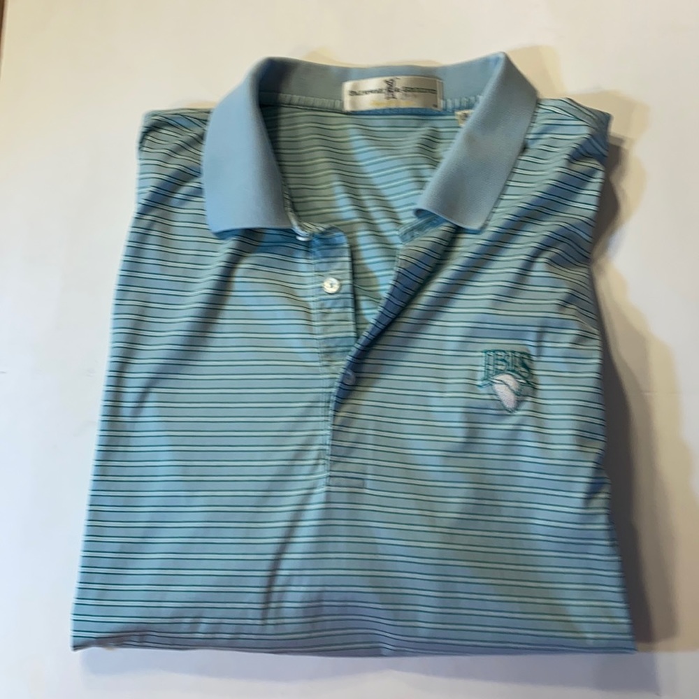 Men’s Polo Shirt Fairway & Greene IBIS Striped Green/White 3 Button Collar XL